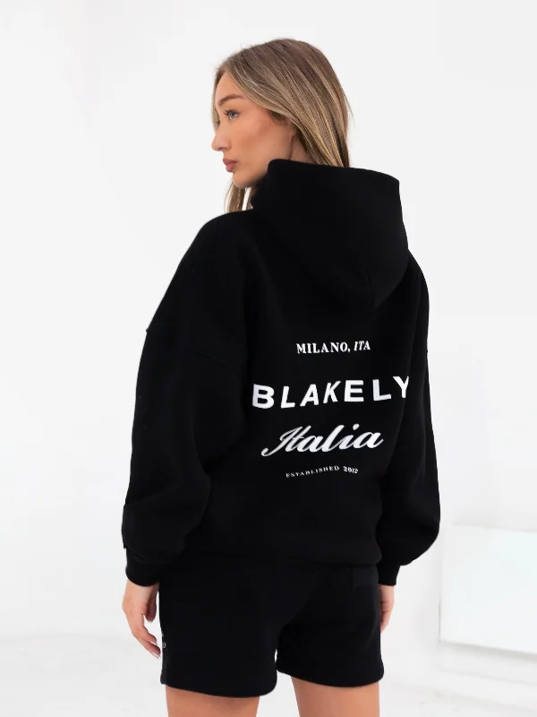 Women's Hooded Sweatshirts with Brocade LiningItalia Oversized Hoodie - Black