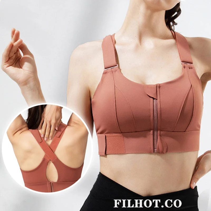 wireless bra for breastfeedingFilhot™ Front Zipper Adjustable Shockproof Yoga Sports Bra Up To 5XL