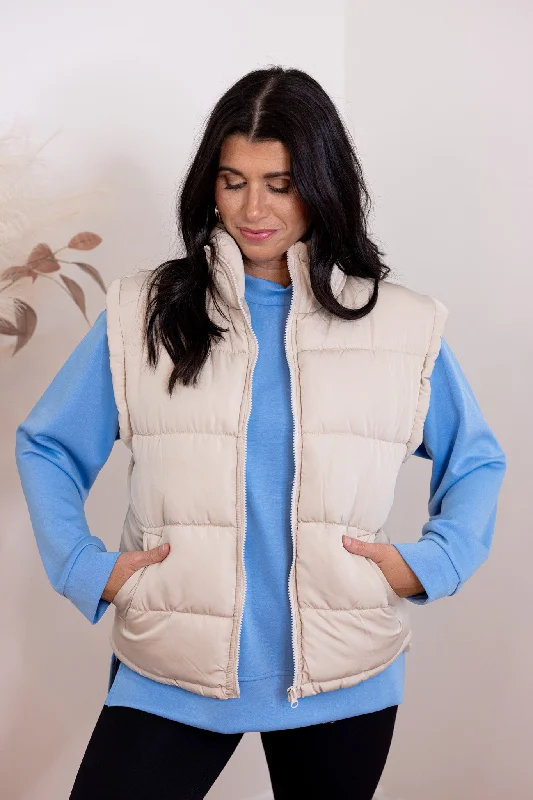 Women's Blouse with Keyhole CollarMountain Views Ecru Puffer Vest