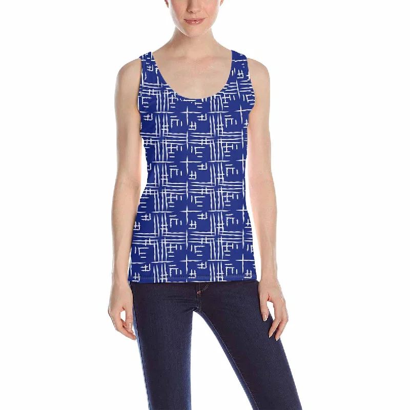 Women's Blouse with PocketsWomen's Tank Top print with Abstract geometric blue pattern