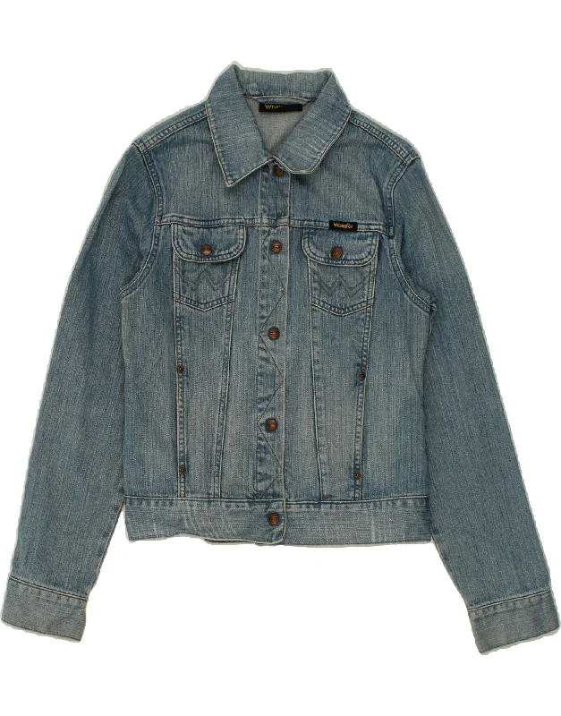 Women's Coats with HoodWRANGLER Womens Crop Denim Jacket UK 14 Large Blue Cotton