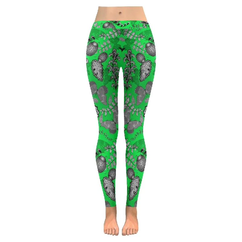 Graphic green Floral pattern print Low Rise Ladies yoga running Leggings