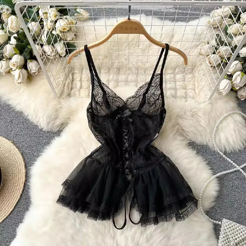 Women's V-Shaped Collar Dressessexy lace black skirt women's princess skirt mini skirt little black skirt     S4492