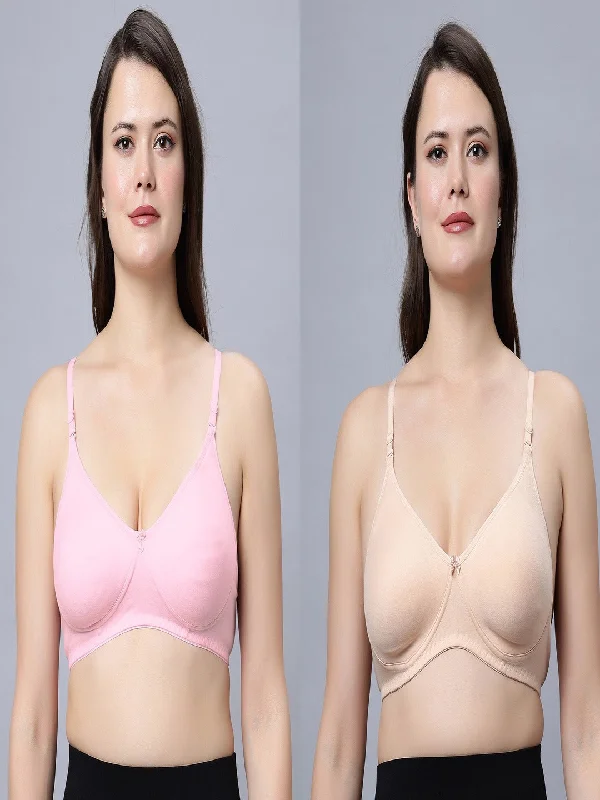 plus-size demi-cup bra with lace overlayNon padded medium coverage Skin and Pink Color Everyday Bra (Pack of 2)