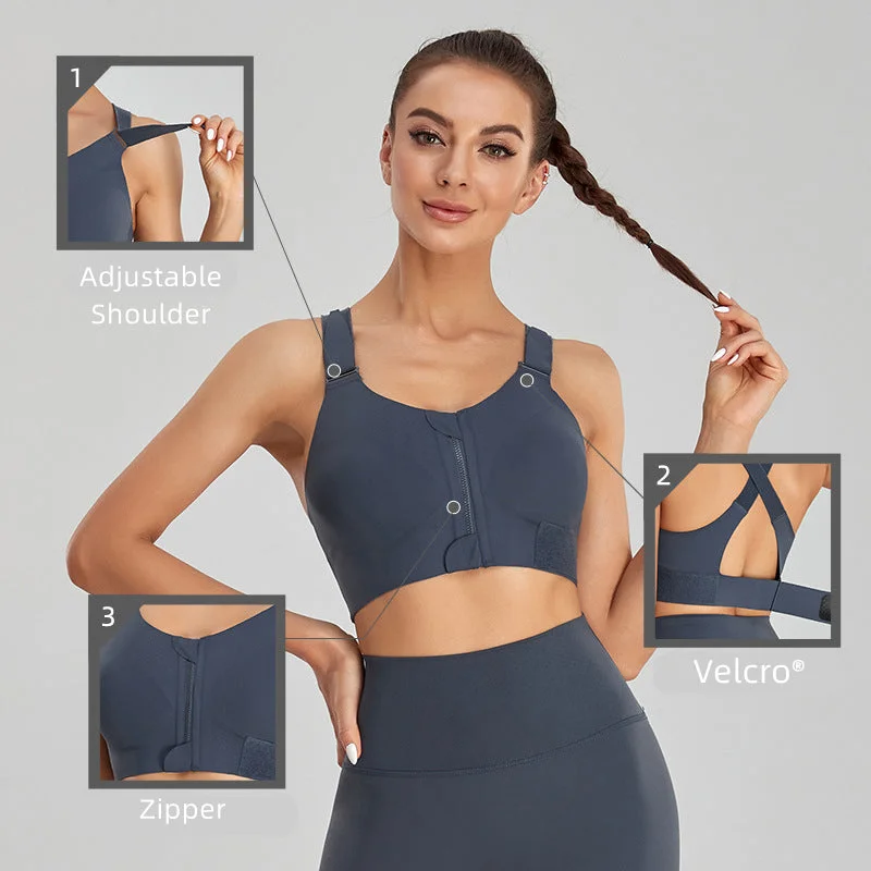 wireless lace bra with adjustable straps for versatilityFilhot™  Velcro® Front Zipper Cross Back Sports Bra Up to 5XL