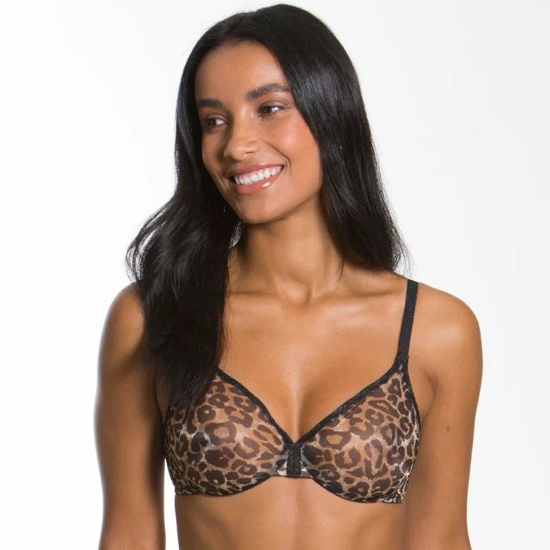 seamless molded bra for smooth undergarmentsGossard Luxe Leopard Print Sheer Bra