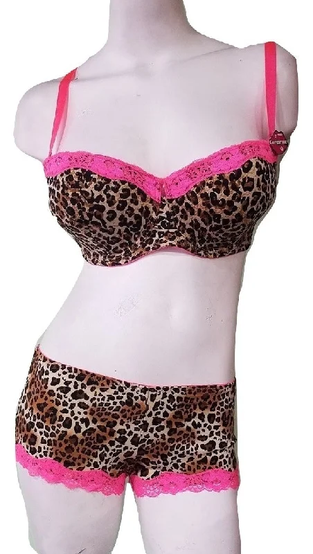 eco-friendly bamboo fiber briefs for sensitive skin2 Piece Plus-Size Bra & Boyshort Set Leopard & Pink