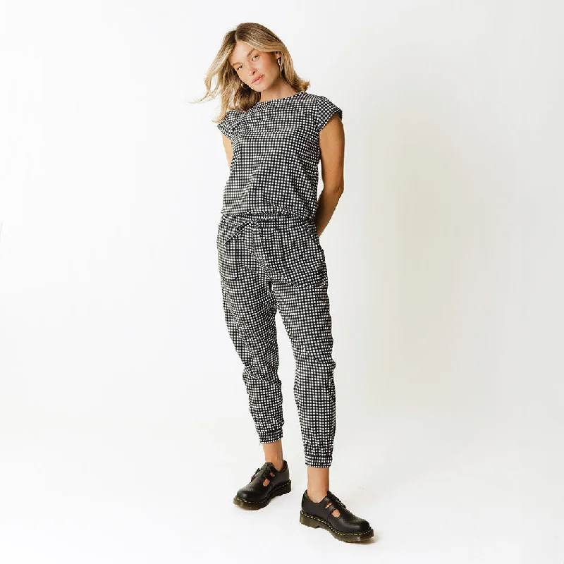 Women's Jumpsuits with Straight LegBlack Check Jumpsuit