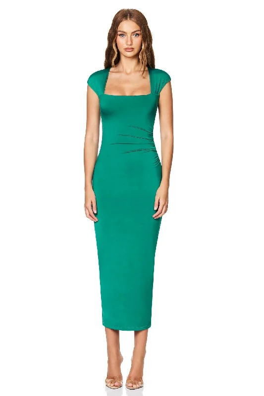 Women's Keyhole Collar DressesNookie Dare Cap Sleeve Midi Dress - Emerald