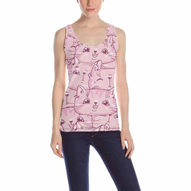 Women's Blouse for Casual WearWomen's Tank Top print with cute cats pattern