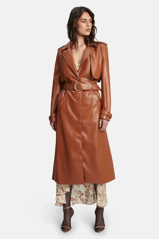 Women's Jumpsuits with Narrow CollarVegan Leather Trench Coat - Tan