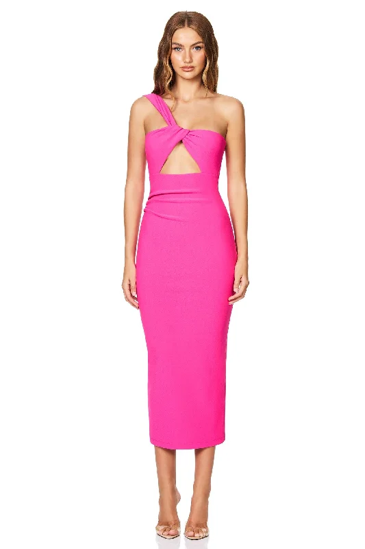 Women's Mandarin Collar DressesNookie Tease Midi Dress - Neon Pink