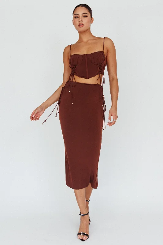 Women's Edgy SkirtsGraziella Lace Up Midi Skirt Chocolate