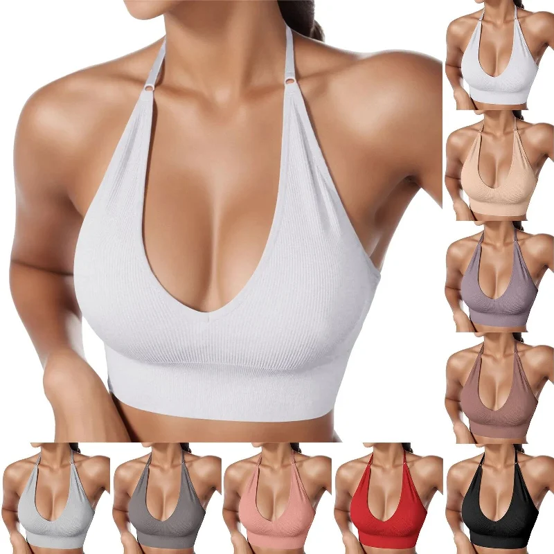 plus-size sports bra with high-impact supportBackless Wireless Halter Crop Top Bralette