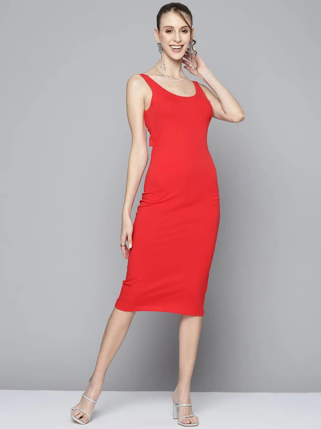 Women's Off-the-Shoulder DressesWomen Red Back Cut-Out Bodycon Dress