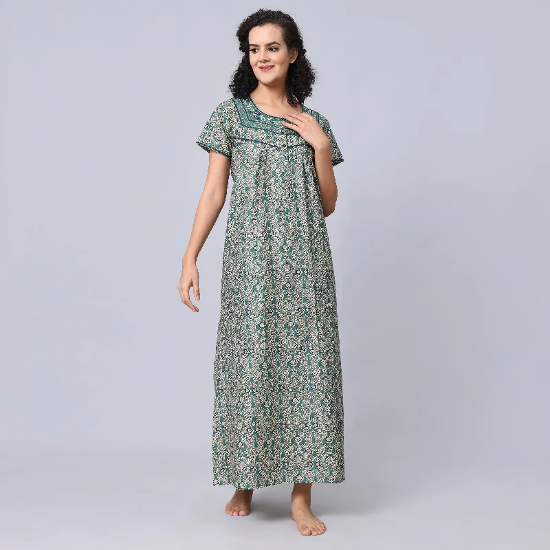 women's pajamas with a touch of eleganceEvolove Women's 100% Cotton Printed Maxi Nighty Sleepwear Super Comfortable & Soft Cotton