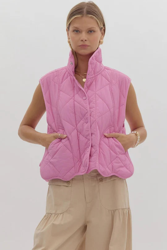 Women's Blouse with Rounded CollarMountainside Charm Pink Puffer Vest