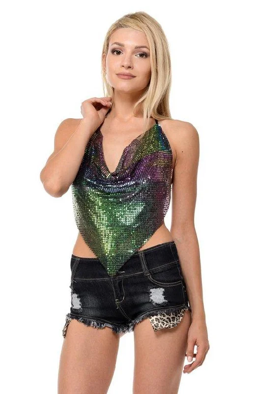 women's pajamas with a touch of eleganceMetallic V Shaped Crop Top