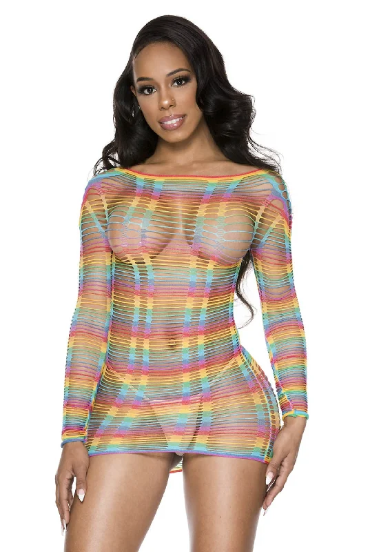 women's pajamas with adjustable waistbandsMulti net rainbow mini dress