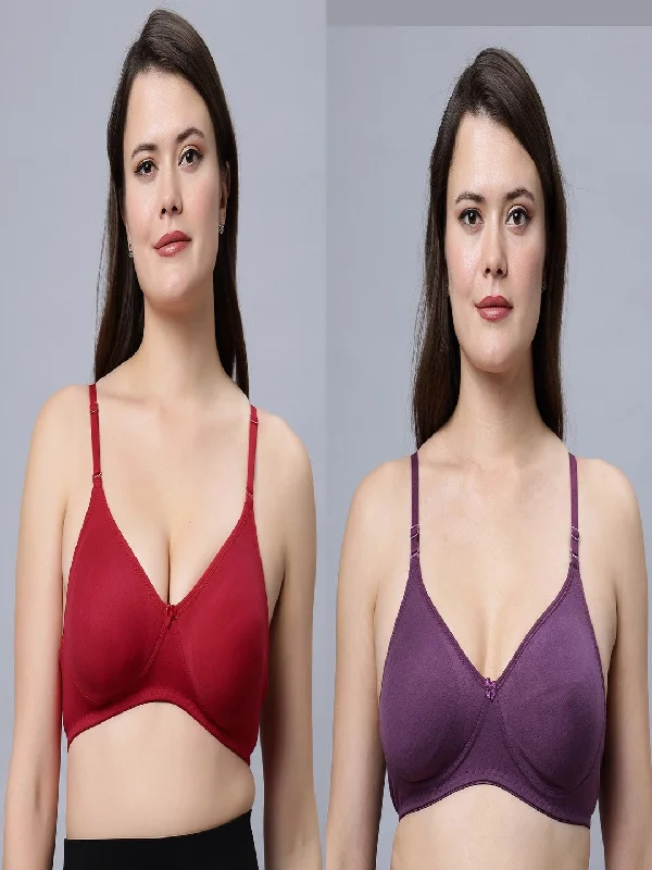 padded balconette braNon padded medium coverage Red and Wine Color Everyday Bra (Pack of 2)