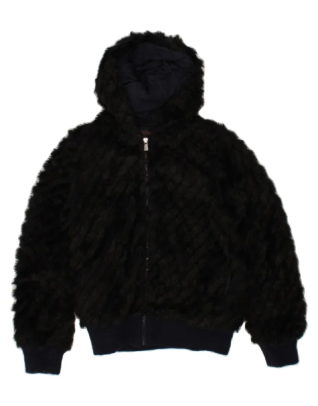 Women's Puffer CoatsTRUSSARDI JEANS Womens Hooded Faux Fur Bomber Jacket IT 42 Medium Black