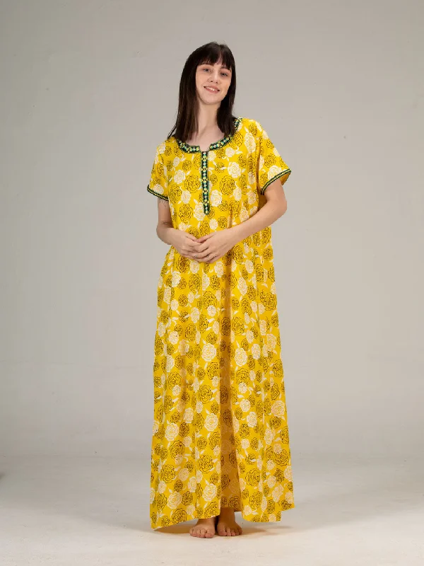 women's pajamas with an adjustable neckline100% Cotton Supersoft with Embroidery Nighty with Pocket, Most Comfortable