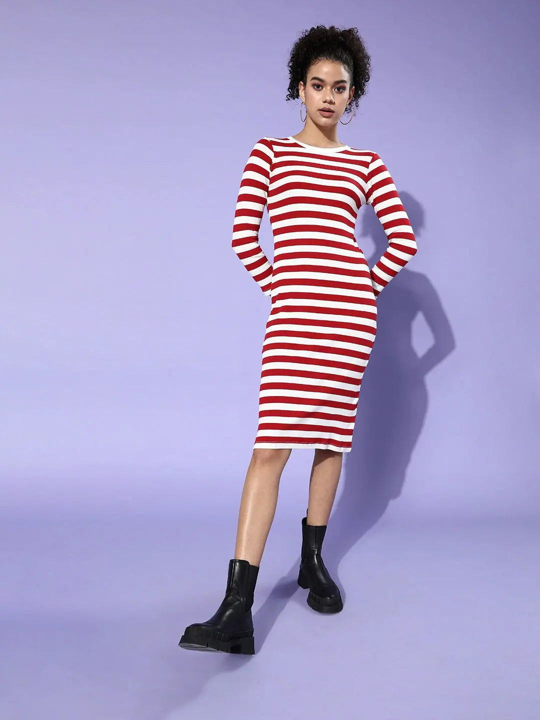 Women's Mini DressesRed & White Stripe Rib Bodycon Dress