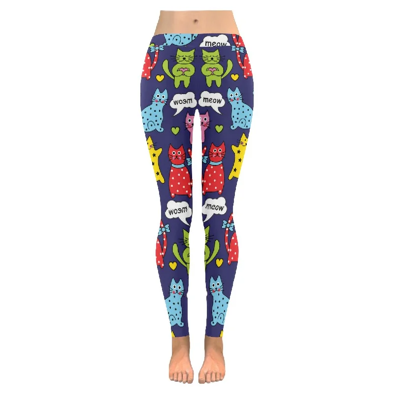 InterestPrint cartoon colorful cats graphic Low Rise yoga Leggings for women