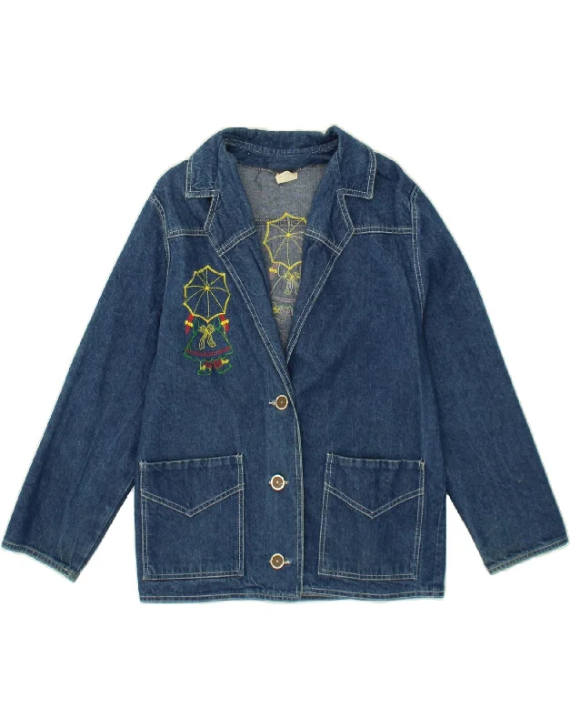 Women's Fur CoatsVINTAGE Womens Oversized Graphic Denim Jacket IT 36 XS Blue Cotton