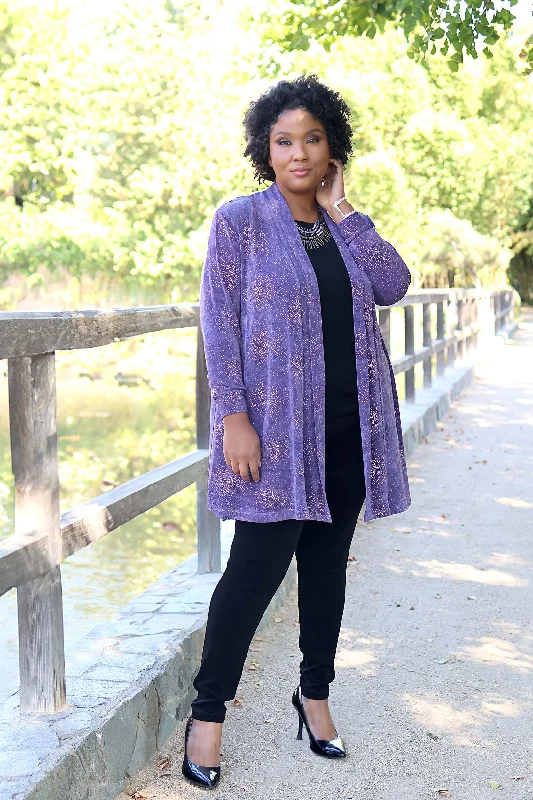 Women's Jodhpurs with Low CollarVikki Vi Violet Sparkle Long Kimono Jacket