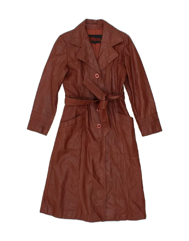 Women's Coats with Fur Trimmed ZipperWILSON Womens Leather Coat UK 12 Medium Brown Leather