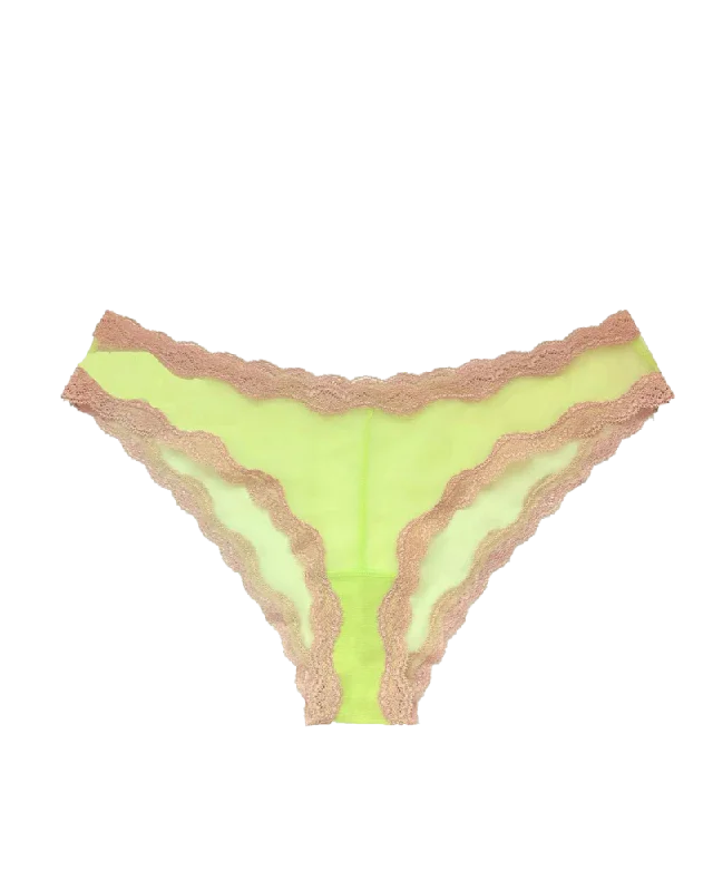 lace-up high-cut panties for womenSheer Tulle Bikini, Neon Lemon