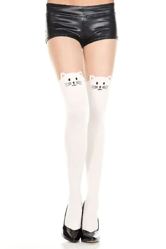 Music Legs Kitty Tights White