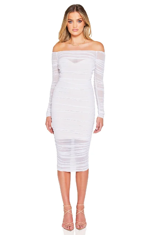 Women's Square Collar DressesNookie Zen Long Sleeve Midi Dress - White