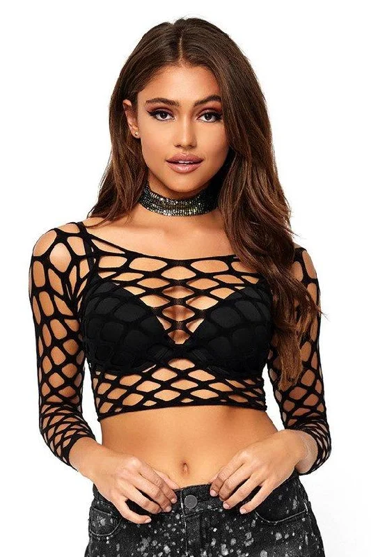 women's pajamas with a classic designLong Sleeved Net Crop Top