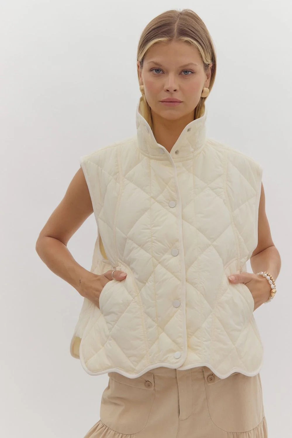 Women's Blouse with Square CollarMountainside Charm Cream Puffer Vest