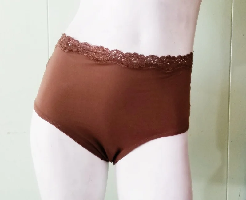 lightweight mesh panties with a lace overlay for a romantic touchSlinky Brown Panties - Plus-Size Briefs