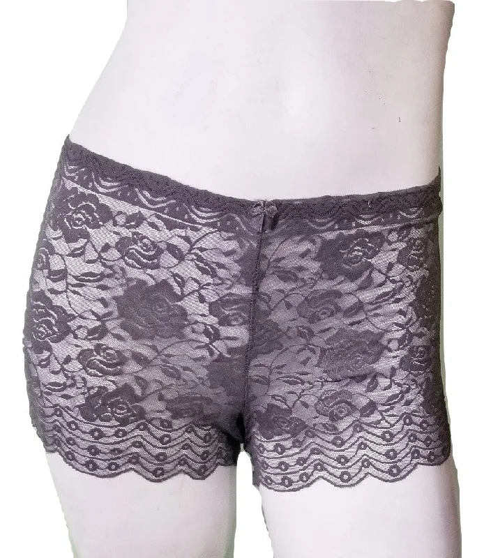 plus-size high-waisted panties with a full-coverage designPlus-size All-Lace Gray Boyshorts - 1X