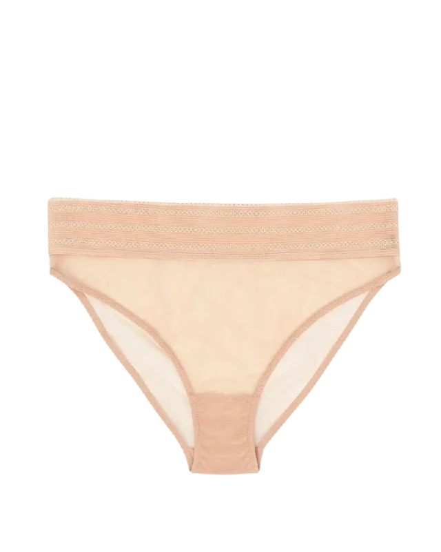 plus-size high-waisted panties with a floral lace trimBare Bikini Brief, Powder