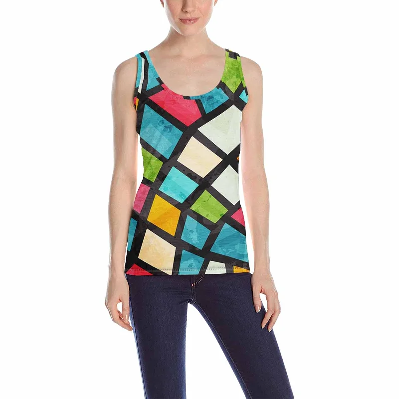 Women's V-Neck BlouseWomen's Tank Top print with Colored mosaic pattern