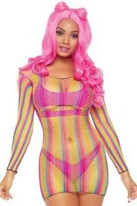 women's pajamas for those who value qualityRainbow Fishnet Mini Dress