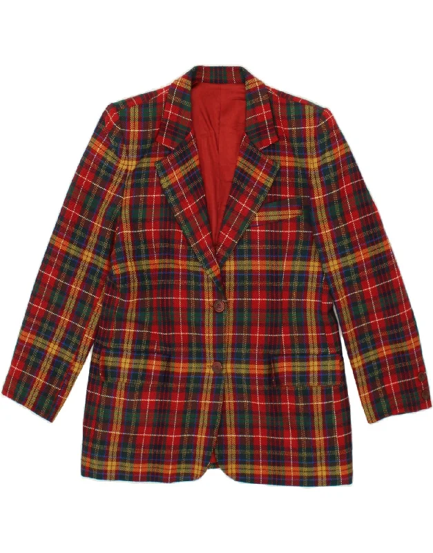 Women's Trench CoatsVINTAGE Womens 2 Button Blazer Jacket UK 14 Large Red Check