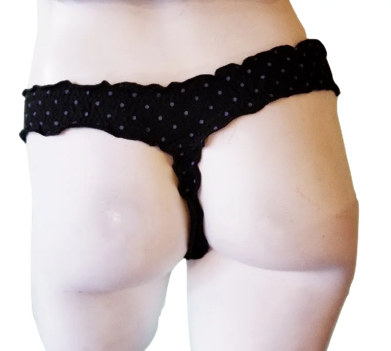 plus-size seamless panties with a tummy control panelCute Black & Gray Polka Dot Ruffle Thong