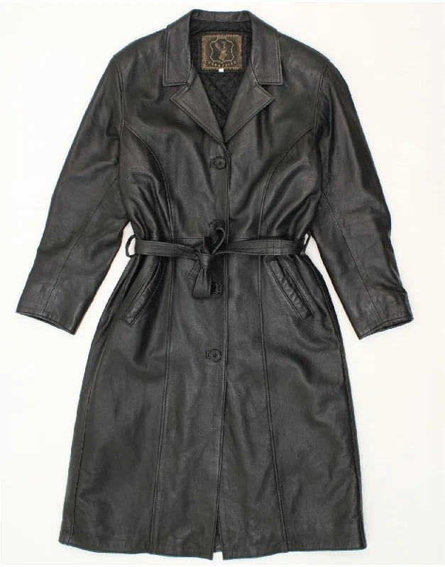 Women's Coats with Fur Trimmed PocketsVINTAGE Womens Leather Coat UK 14 Medium Black Leather