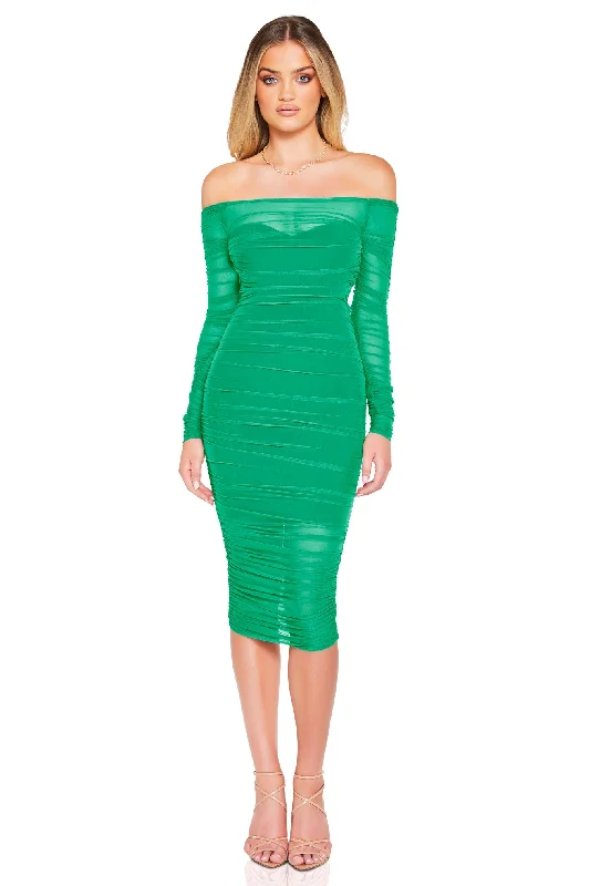 Women's Wide Collar DressesNookie Zen Long Sleeve Midi Dress - Green