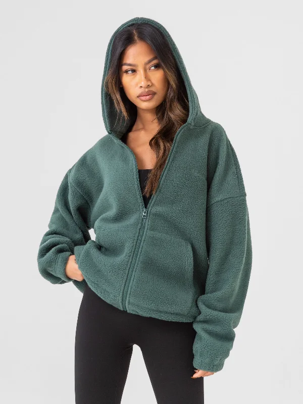 Women's Hooded Sweatshirts with Magnetic ClosureBorg Full Zip Hoodie - Green