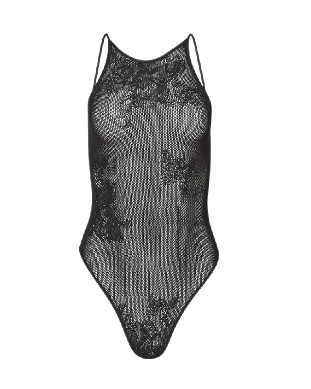 women's underwear made from bamboo fiberLace Pointelle Racer Bodysuit, black