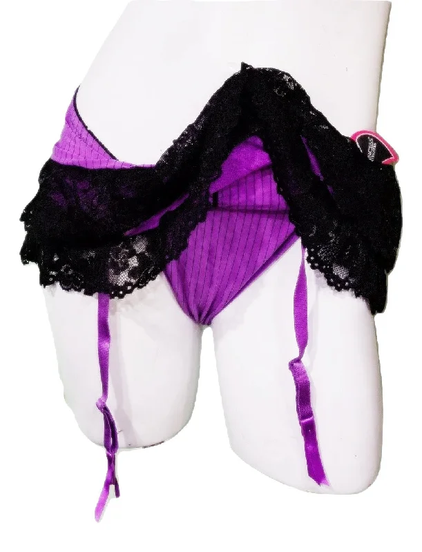 lightweight silk panties with a floral lace trimSatiny Purple & Black Mesh Skirted Thong