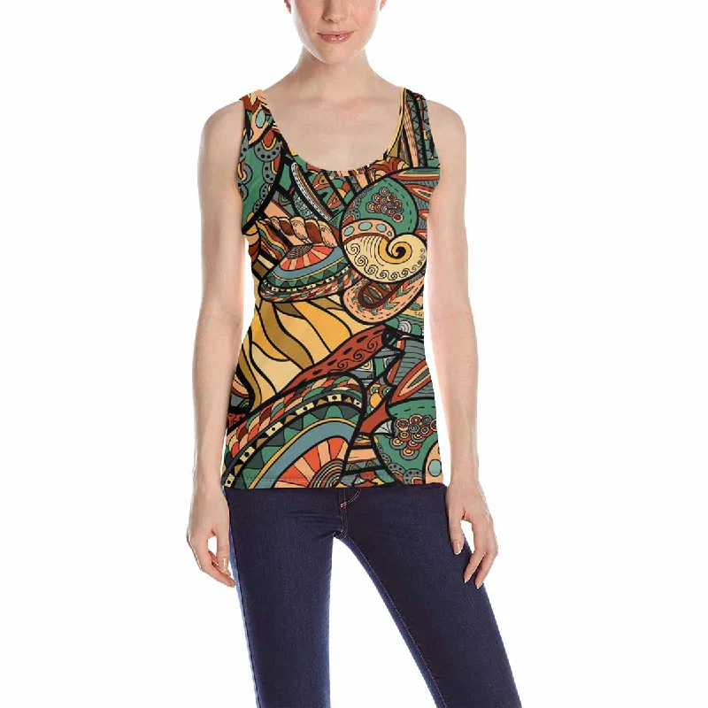 Women's Patterned BlouseWomen's Tank Top print with marine inhabitants pattern