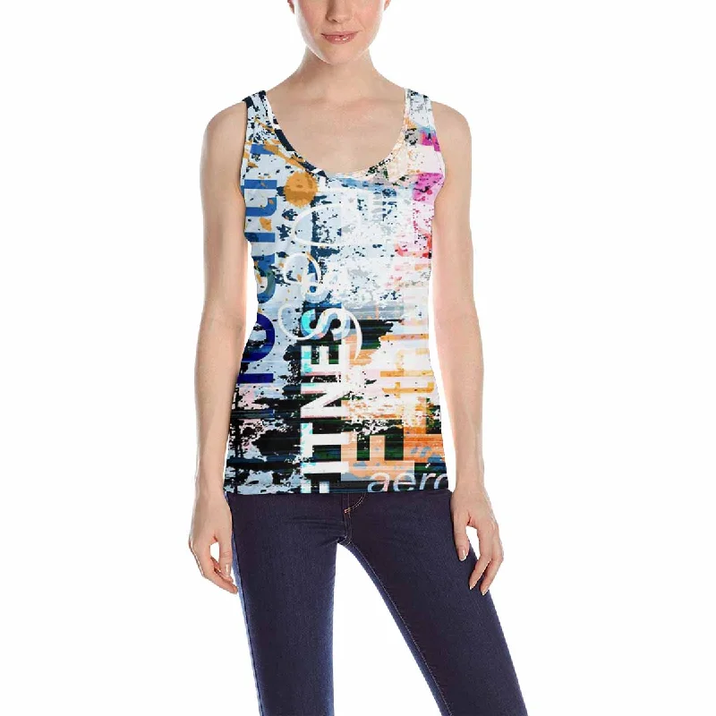 Women's Blouse with CollarWomen's Tank Top print with FITNESS Word pattern